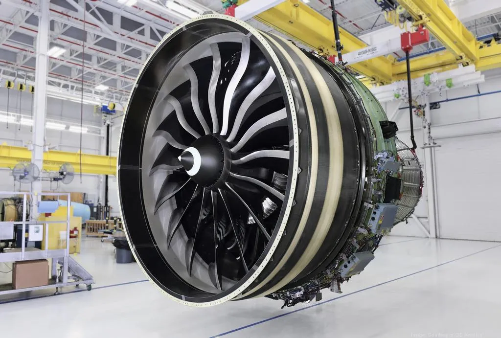 The GE9X engine, by GE Aerospace, which will power the new 777-8 Freighter.