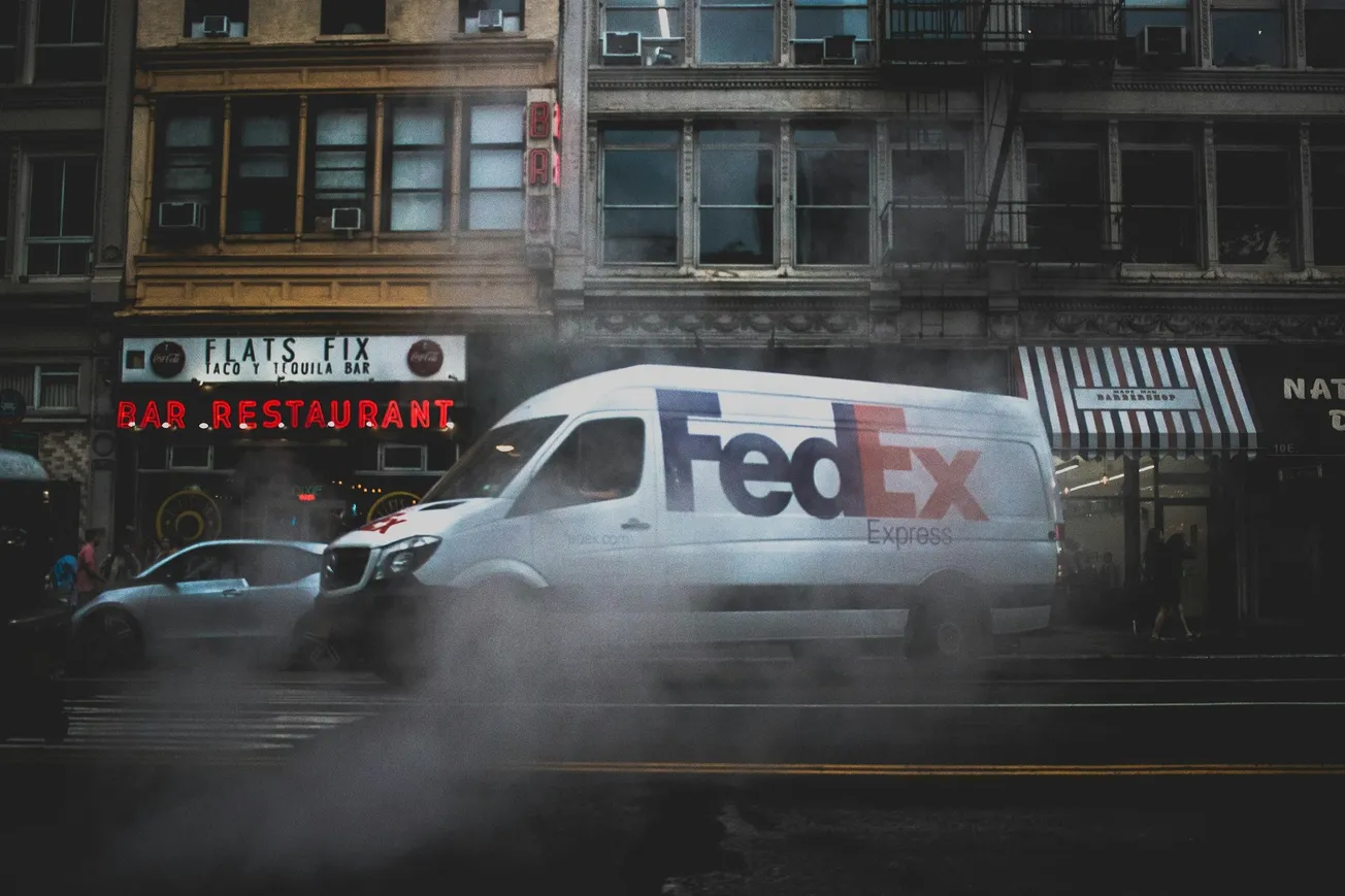 FedEx van delivering parcels